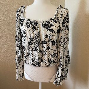 Free People Black and White Floral Blouse